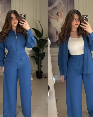 Ensemble Femme Élégant – Chemise & Pantalon Taille Haute